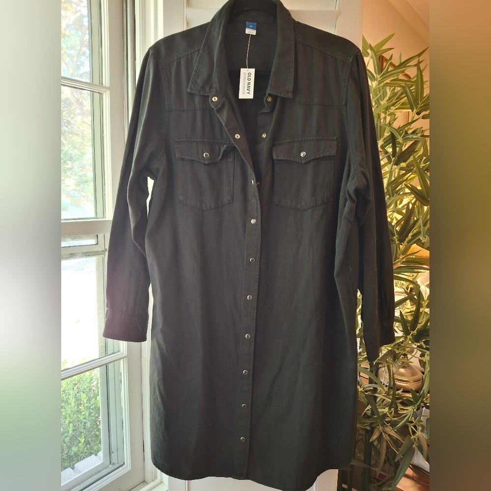 Black Button-Up Denim Dress